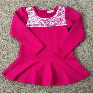 Pink Long Sleeve Peplum Top with Lace Detail